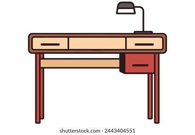 Writing desk and table lamp vector illustration. Writer, or student at table
