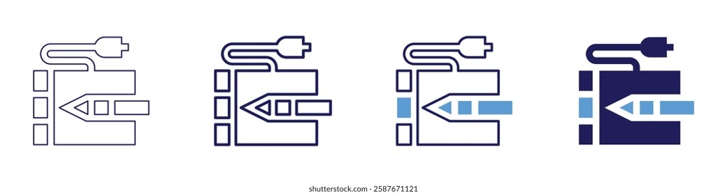 Writing device icon in 4 different styles. Thin Line, Line, Bold Line, Duotone. Duotone style. Editable stroke.
