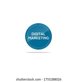 Writing digital marketing in a blue circle. There is a circular glass in front of the digital marketing article.
