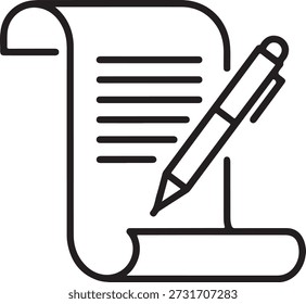 Documento de escritura con pluma aislado sobre fondo blanco, ilustración