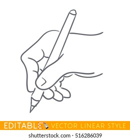 Writing Or Drawing A Hand With Pen. Editable Outline Sketch Icon.