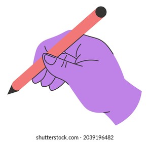 Writing or drawing, isolated icon of hand holding pen or pencil. Composing text for educational purpose, painting for fun and hobby. Communication in non verbal way. Vector in flat style illustration