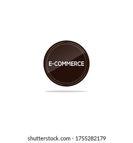 Writing e-commerce in a brown circle. There is a circular glass in front of the e-commerce article.