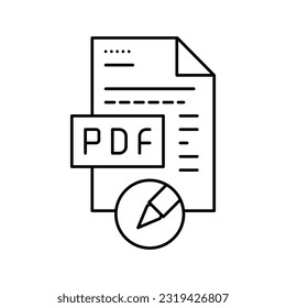 escritura y edición del vector de icono de línea de archivo pdf. escribir y editar el signo de archivo pdf. símbolo de contorno aislado ilustración negra