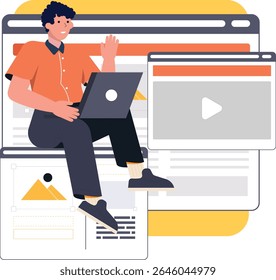 Writing and editing text with copywriters cartoon vector illustration isolated.
