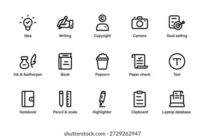 Writing and editorial workflow icons. Modern solutions for authors editors content teams and professional publishing processes