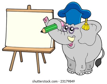 Escribiendo profesor de elefantes con tablet - ilustración vectorial.