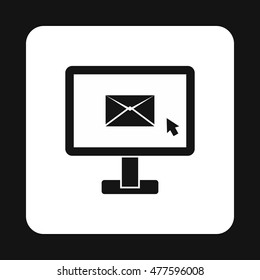 Writing e-mail on computer icon in simple style isolated on white background. Message symbol