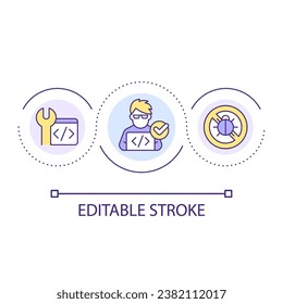 Writing error-free code loop concept icon. Computer science abstract idea thin line illustration. Perfect program. Software development. Isolated outline drawing. Editable stroke. Arial font used
