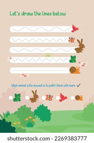 Writing exercise by tracing the lines for kids