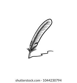 Writing feather hand drawn outline doodle icon. Vector sketch illustration of writing feather for print, web, mobile and infographics isolated on white background.