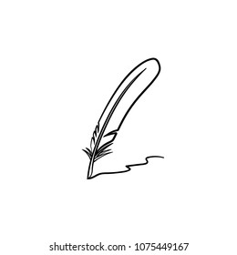 Writing feather hand drawn outline doodle icon. Vector sketch illustration of writing feather for print, web, mobile and infographics isolated on white background.