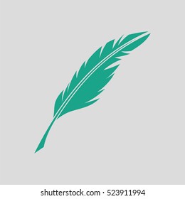 Writing feather icon. Gray background with green. Vector illustration.