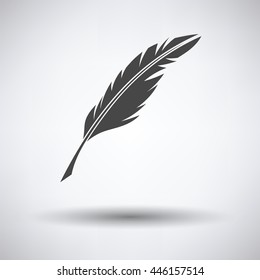 Writing feather icon on gray background, round shadow. Vector illustration.