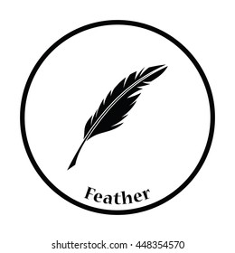 Writing feather icon. Thin circle design. Vector illustration.