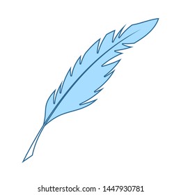 Writing Feather Icon. Thin Line With Blue Fill Design. Vector Illustration.
