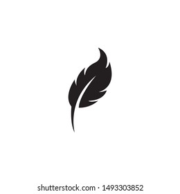 Writing a feather logo design illustration for your project, silhouette feather black
