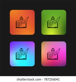 Writing with a feather on a book four color gradient app icon design