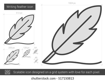 Icono de la línea vectorial de pluma de escritura aislado en fondo blanco. Icono de la línea de plumas para infografía, sitio web o aplicación. Icono escalable diseñado en un sistema de cuadrícula.