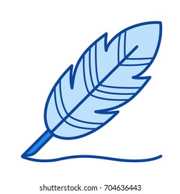 Writing feather vector line icon isolated on white background. Writing feather line icon for infographic, website or app. Blue icon designed on a grid system.