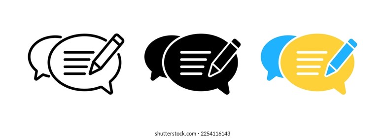 Writing feedback icon line style. Speech bubble and pencil isolated on white background. Vector illustration