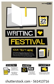 Writing Festival (Flat Style Vector Illustration Quote Poster Design) Event Invitation with Venue and Time Details