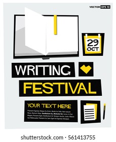 Writing Festival (Flat Style Vector Illustration Quote Poster Design) With Text Box Template