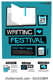 Writing Festival (Flat Style Vector Illustration Quote Poster Design) Event Invitation with Venue and Time Details