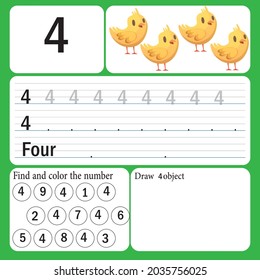 Writing, Finding and Drawing the Number Object - Worksheet for Education Preschool  math