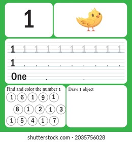 Writing, Finding and Drawing the Number Object - Worksheet for Education Preschool  math