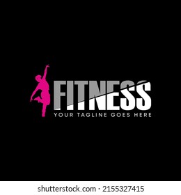 Writing FITNESS in letter cutting font with woman dance image graphic icon logo design abstract concept vector stock. Can be used as a symbol related to initial or sport.