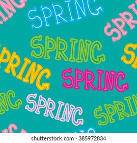 writing font the word spring seamless vector pattern