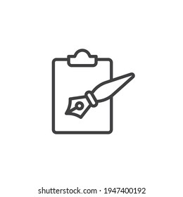 Schreiben von Formulareinrichtungen Symbol. lineares Stilzeichen für mobiles Konzept und Webdesign. Tintenstift und Dokumentumrandungssymbol Symbol, Logo-Abbildung. Vektorgrafik