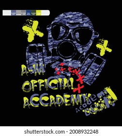 Writing in gas mask illustration. Toxicity emblem sign. Can be used as t-shirt print, tattoo design, logo, graffiti. Urban style
