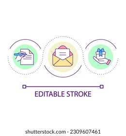 Writing greeting letters loop concept icon. Communication by mail. Sending gift and wishes abstract idea thin line illustration. Isolated outline drawing. Editable stroke. Arial font used