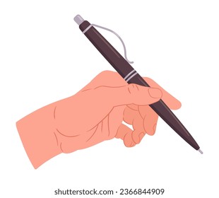 Writing hand. Cartoon human hand with pen filling planner, taking notes or signing documents flat vector illustration
