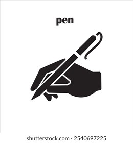 Writing hand glyph icon. Silhouette symbol. Hand holding pen or pencil. Copywriting. Text editing. Negative space. Vector isolated illustration
