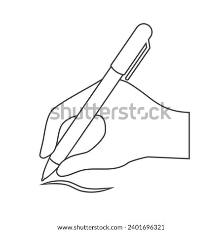 Writing hand glyph line icon. Silhouette symbol. Hand holding pen or pencil. Copywriting. Text editing. Negative space. Vector isolated illustration