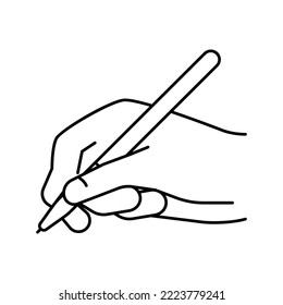 writing hand hold pen line icon vector. writing hand hold pen sign. isolated contour symbol black illustration