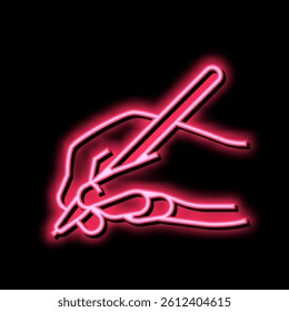 writing hand hold pen neon light sign vector. writing hand hold pen illustration
