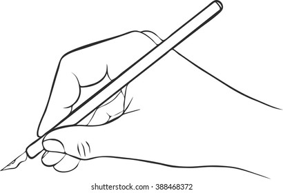 writing hand with ink pen, vector icon