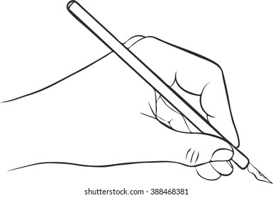 writing hand with ink pen,  vector icon