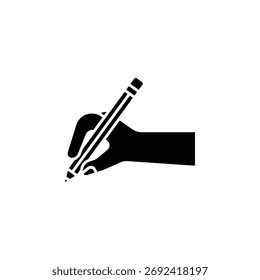 Hand schreiben mit Bleistiftgeste, Vektorsymbol. Handgesten-Symbol, solider Stil. perfekte Verwendung für Logo, Präsentation, Website und mehr. modernes Symboldesign, Symbolstil