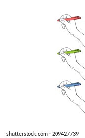 Writing Hand with Red Green Blue Pen : isolated vector