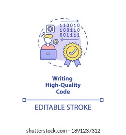 Writing high quality code concept icon. App developer skills. Easy to read code writing ability idea thin line illustration. Vector isolated outline RGB color drawing. Editable stroke