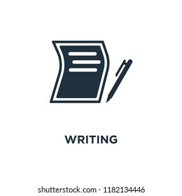 Writing icon. Black filled vector illustration. Writing symbol on white background. Can be used in web and mobile.