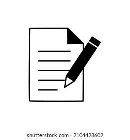 Writing icon in black flat glyph, filled style isolated on white background