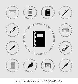 Writing icon. collection of 13 writing filled and outline icons such as pen, notebook, paper, pencil. editable writing icons for web and mobile.