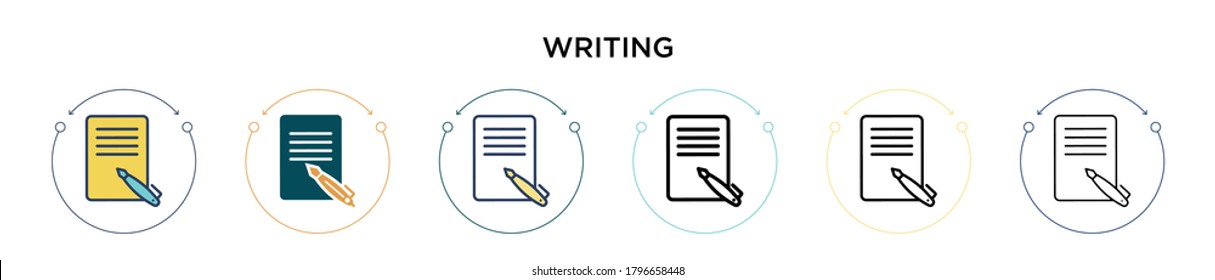 Writing icon in filled, thin line, outline and stroke style. Vector illustration of two colored and black writing vector icons designs can be used for mobile, ui, web