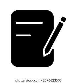 Writing icon  in glyph style. Document icon in glyph style